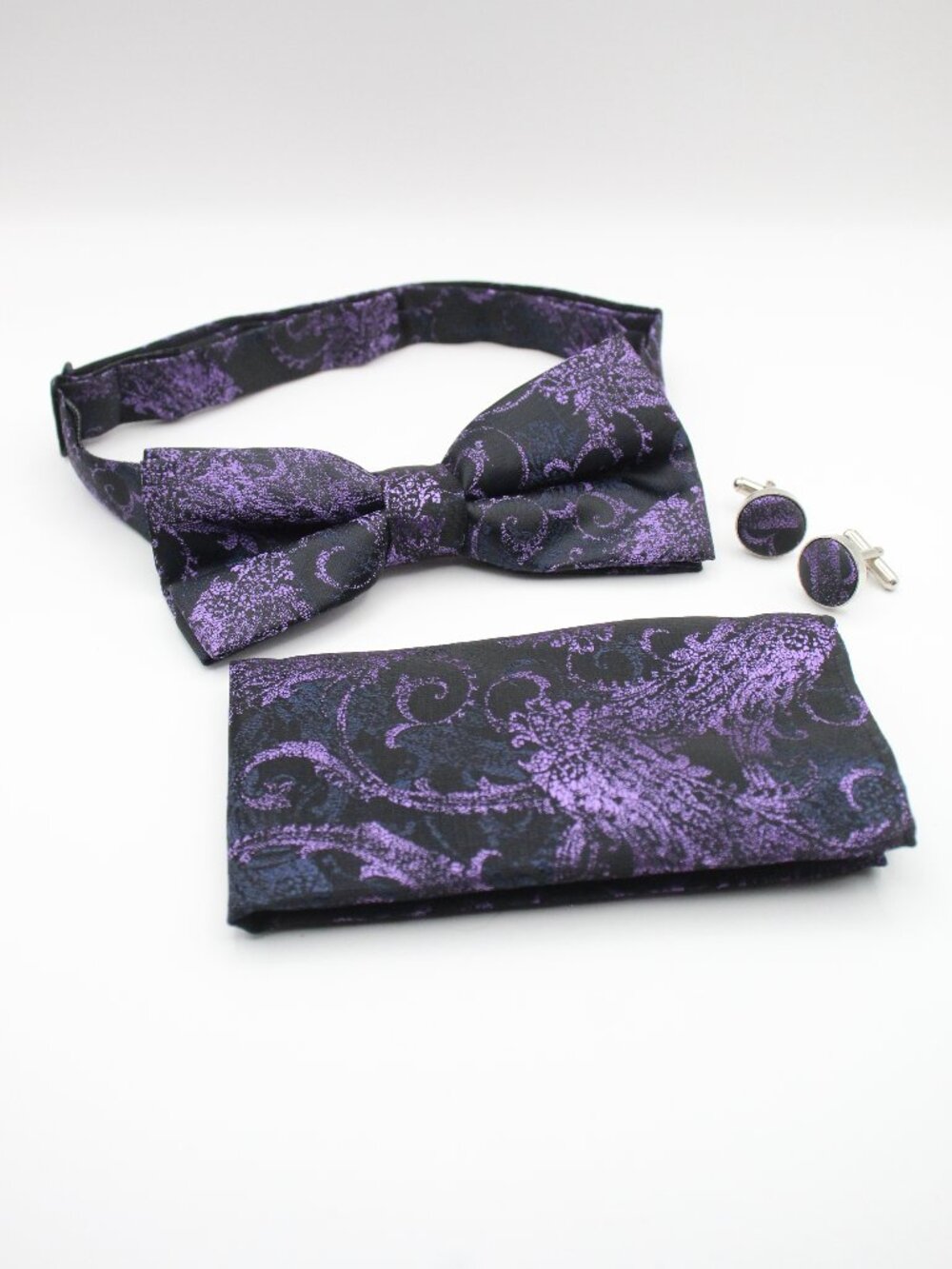 Paisley Pre-tied Bow Tie, Pocket Square, and Cuff Links Set